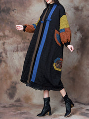 Women Artsy Colorblock V-neck Long Coat