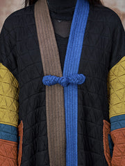 Women Artsy Colorblock V-neck Long Coat