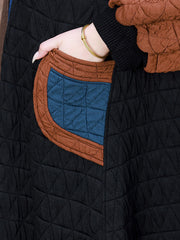 Women Artsy Colorblock V-neck Long Coat