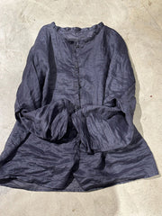 Plus Size Women Vintage Pure Color O-Neck Ramie Shirt