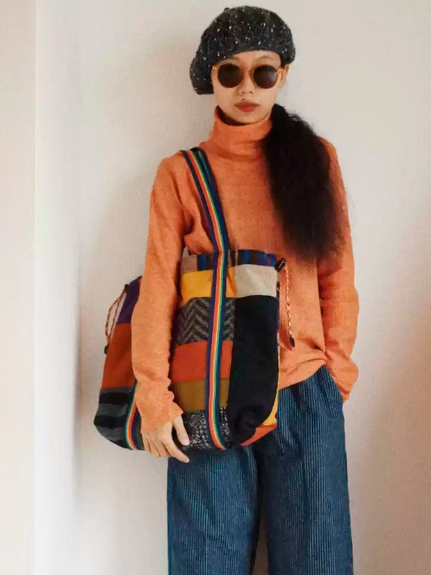 Vintage Multicolor Fleece Patchwork Tote Bag