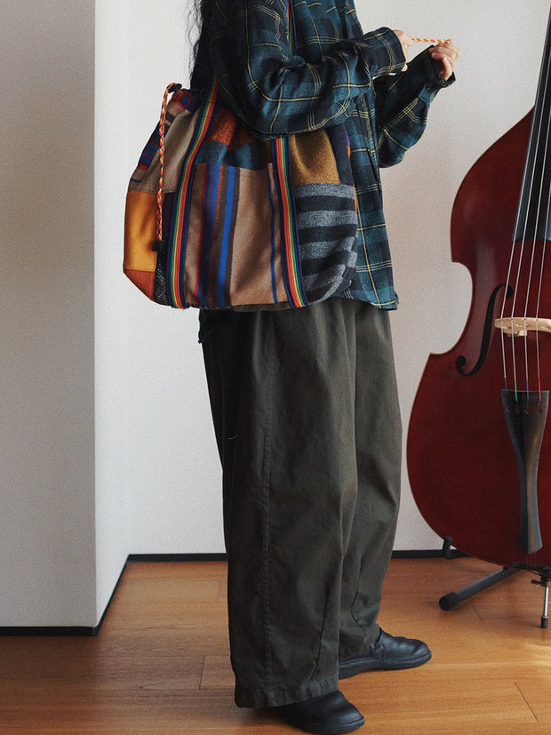 Vintage Multicolor Fleece Patchwork Tote Bag