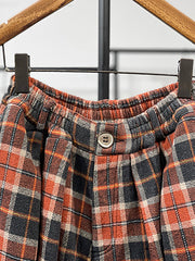 Women Winter Retro Plaid Padded Wide-leg Pants