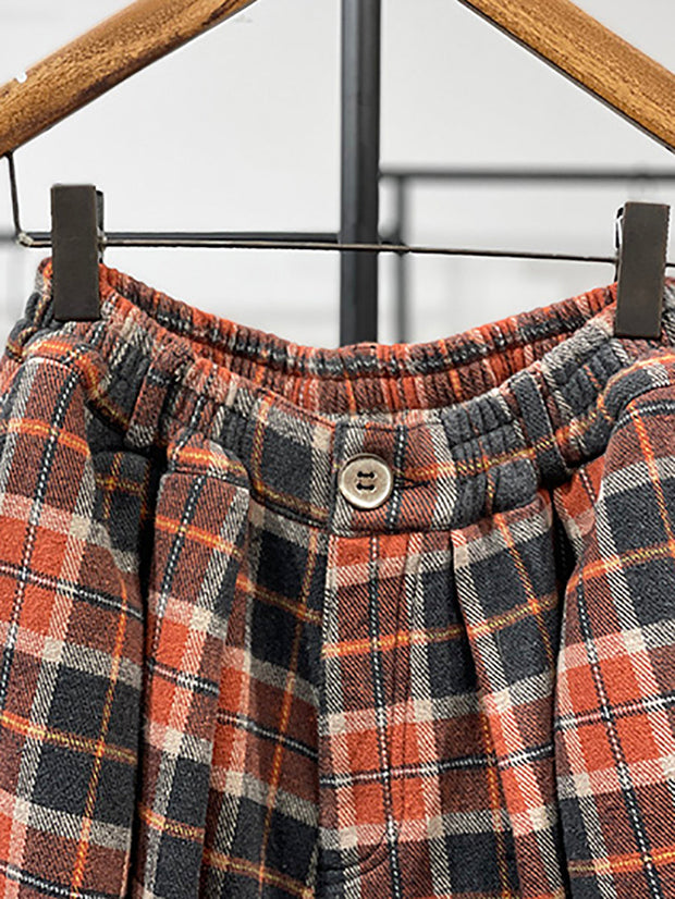 Women Winter Retro Plaid Padded Wide-leg Pants