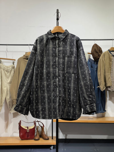 Women Vintage Autumn Plaid Cotton Shirt