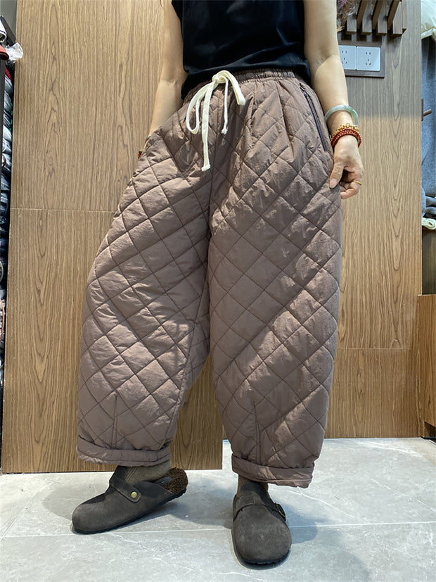 Women Winter Retro Rhomboid Padded Harem Pants