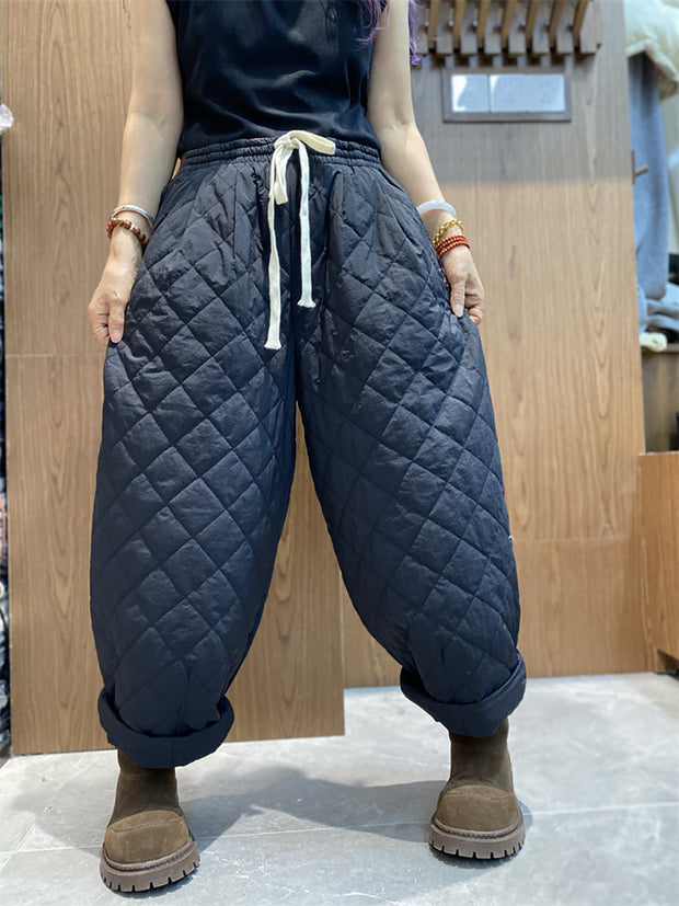 Women Winter Retro Rhomboid Padded Harem Pants