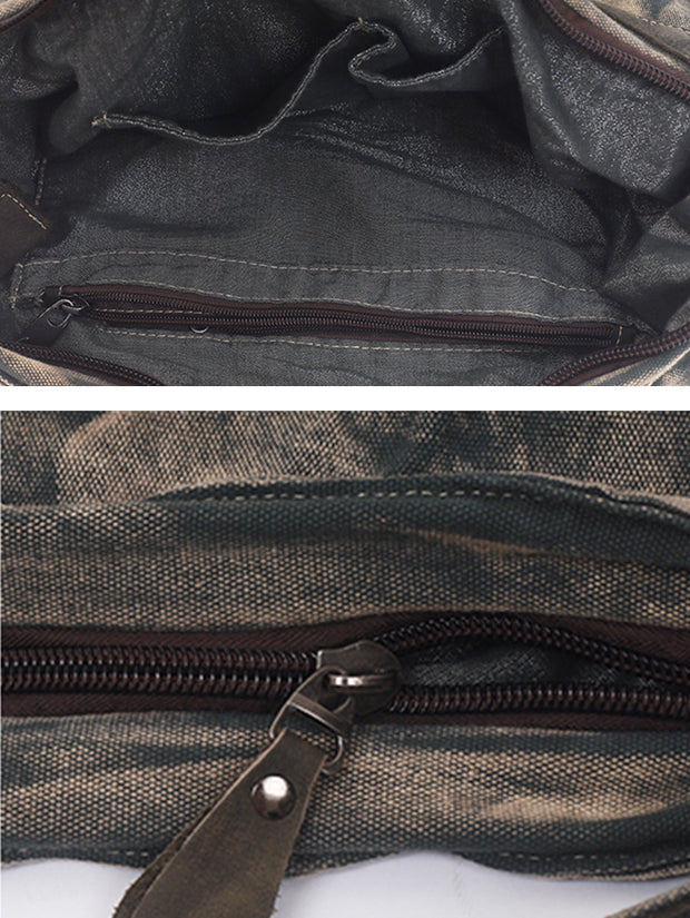 Vintage Colorblock Large Capacity Canvas Shoulder Bag