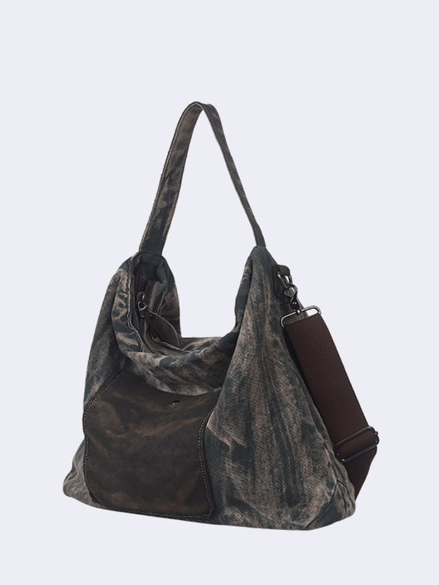 Vintage Colorblock Large Capacity Canvas Shoulder Bag