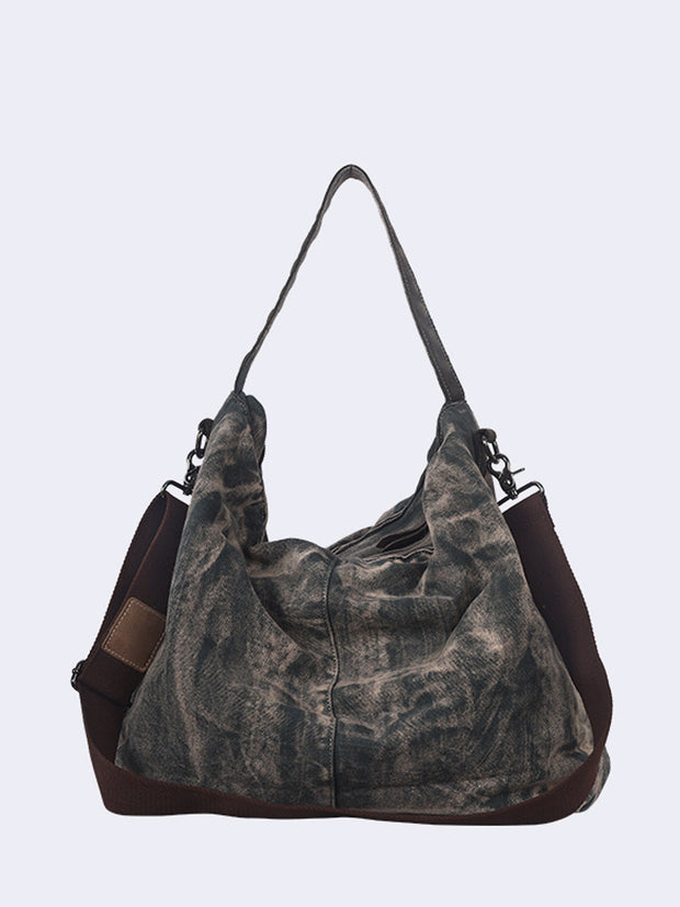 Vintage Colorblock Large Capacity Canvas Shoulder Bag