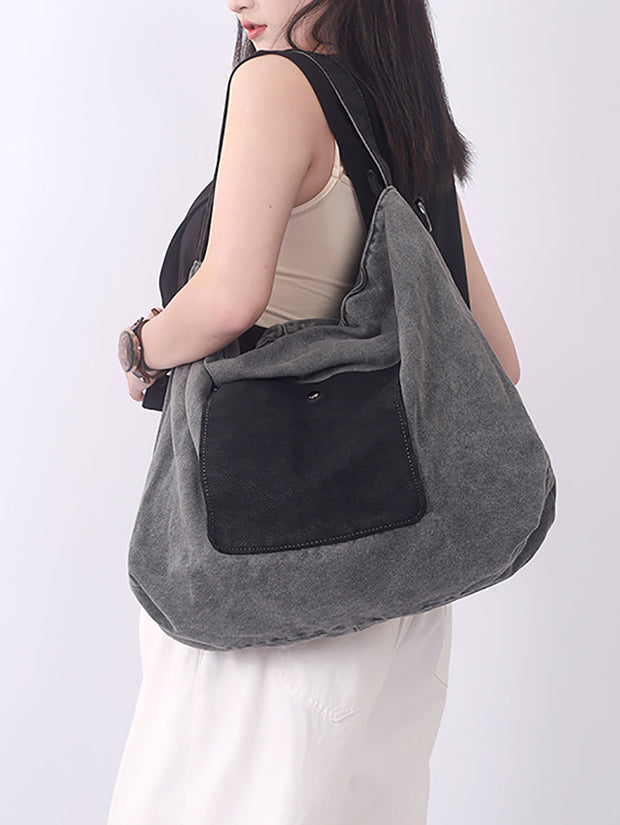 Vintage Colorblock Large Capacity Canvas Shoulder Bag