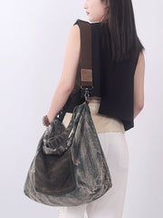 Vintage Colorblock Large Capacity Canvas Shoulder Bag