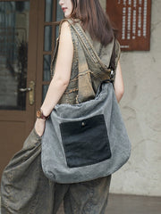Vintage Colorblock Large Capacity Canvas Shoulder Bag