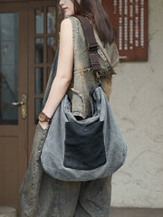 Vintage Colorblock Large Capacity Canvas Shoulder Bag