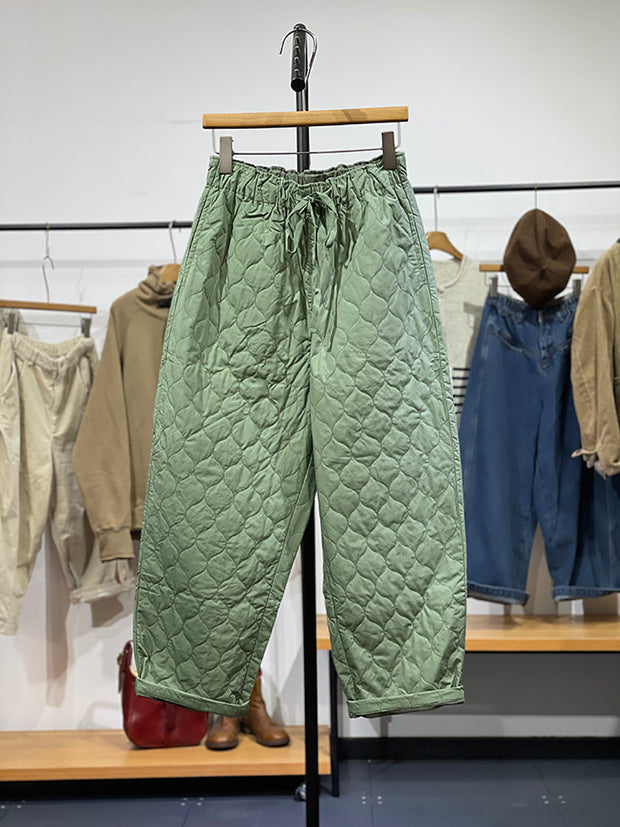 Women Winter Retro Rhomboid Cotton Harem Pants