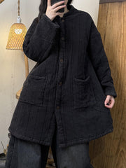 Women Autumn Casual Stand Collar Linen Padded Coat