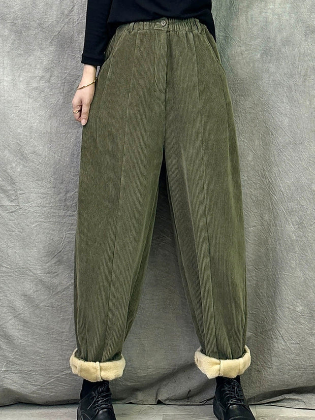 Women Winter Retro Croduroy Spliced Padded Harem Pants