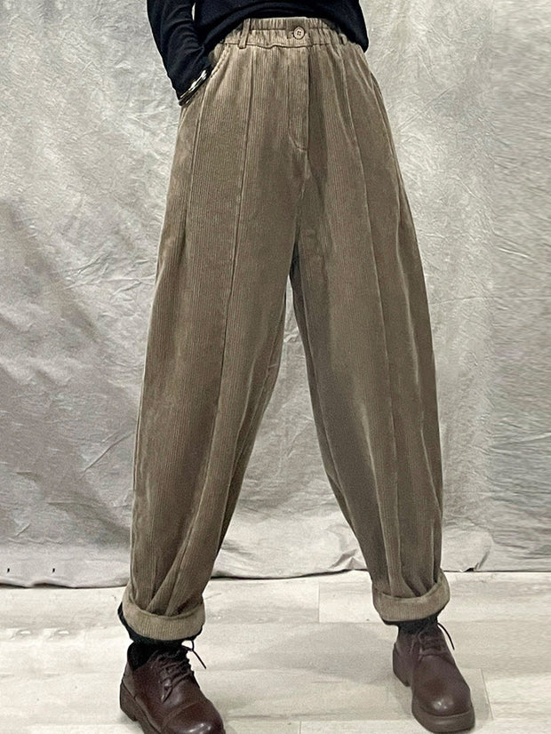 Women Winter Retro Croduroy Spliced Padded Harem Pants