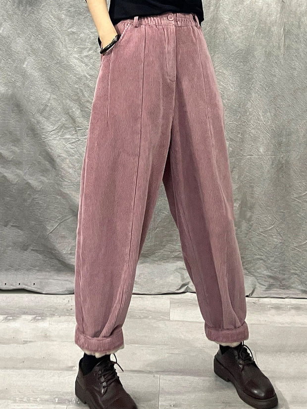 Women Winter Retro Croduroy Spliced Padded Harem Pants