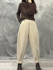 Women Winter Retro Croduroy Spliced Padded Harem Pants