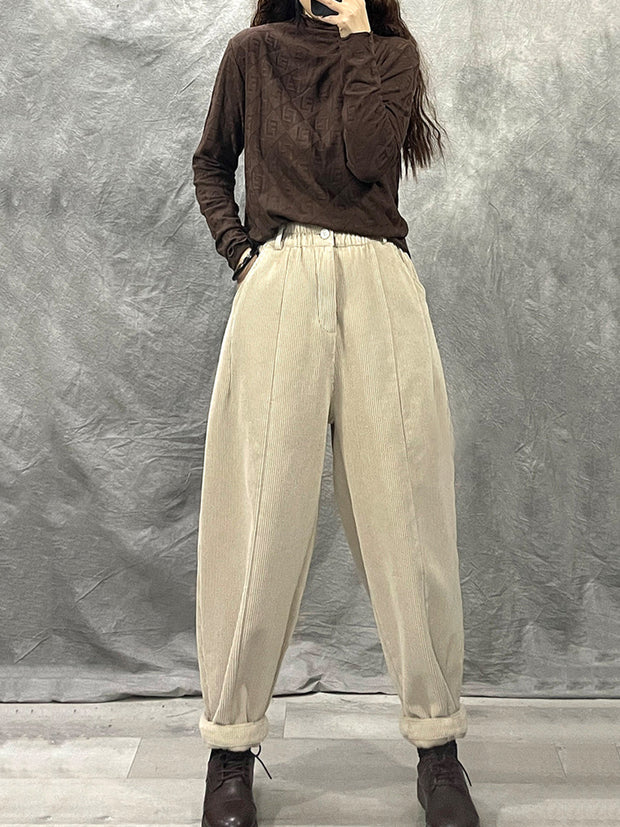 Women Winter Retro Croduroy Spliced Padded Harem Pants