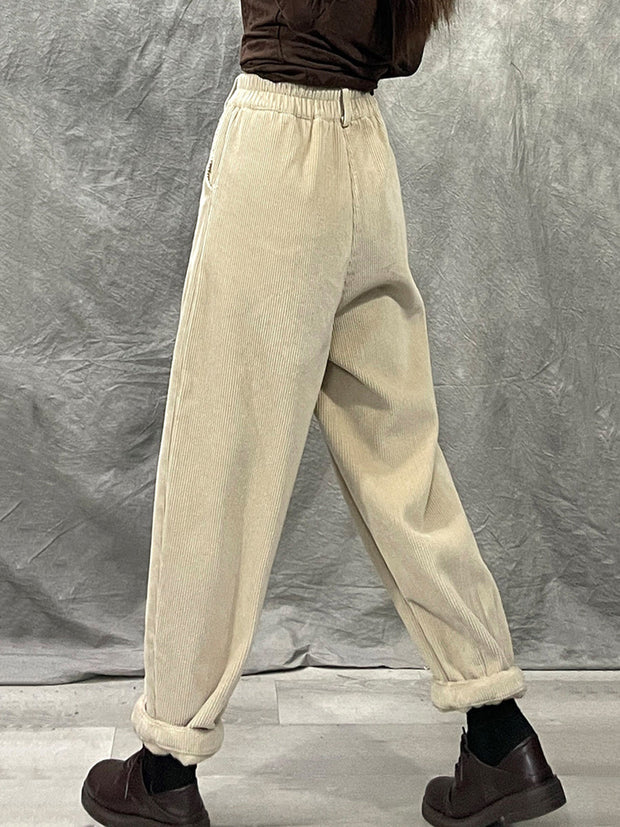 Women Winter Retro Croduroy Spliced Padded Harem Pants