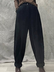 Women Winter Retro Croduroy Spliced Padded Harem Pants