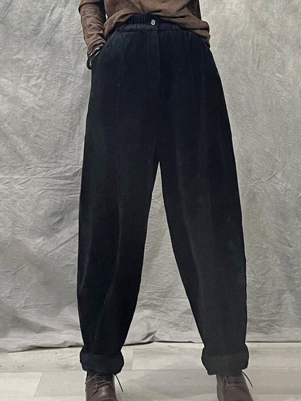 Women Winter Retro Croduroy Spliced Padded Harem Pants