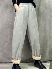 Women Winter Retro Croduroy Spliced Padded Harem Pants