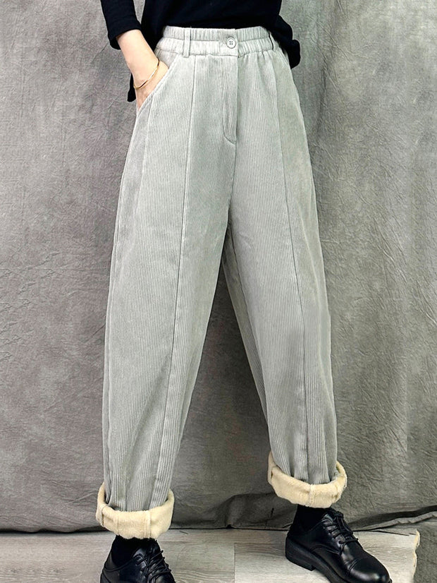 Women Winter Retro Croduroy Spliced Padded Harem Pants