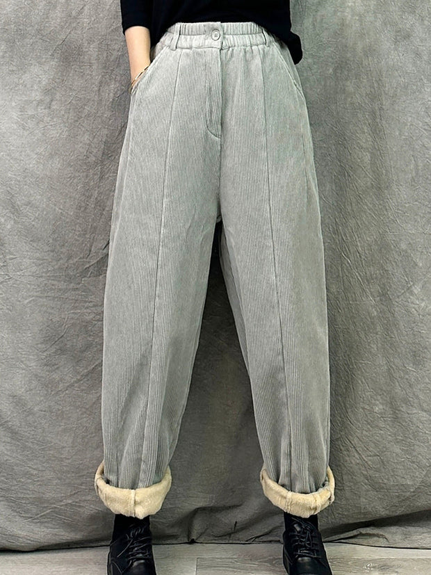 Women Winter Retro Croduroy Spliced Padded Harem Pants