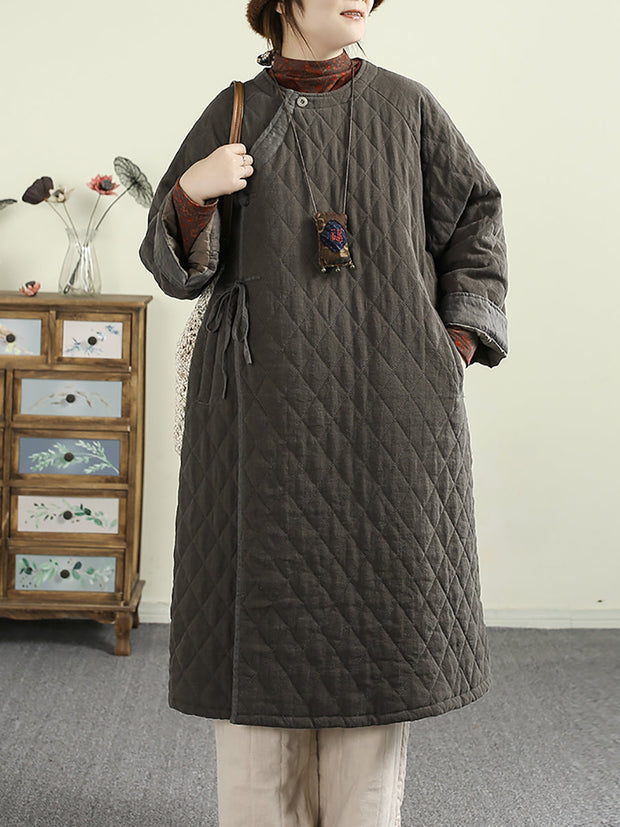 Women Autumn Casual Rhomboids O-Neck Padded Coat