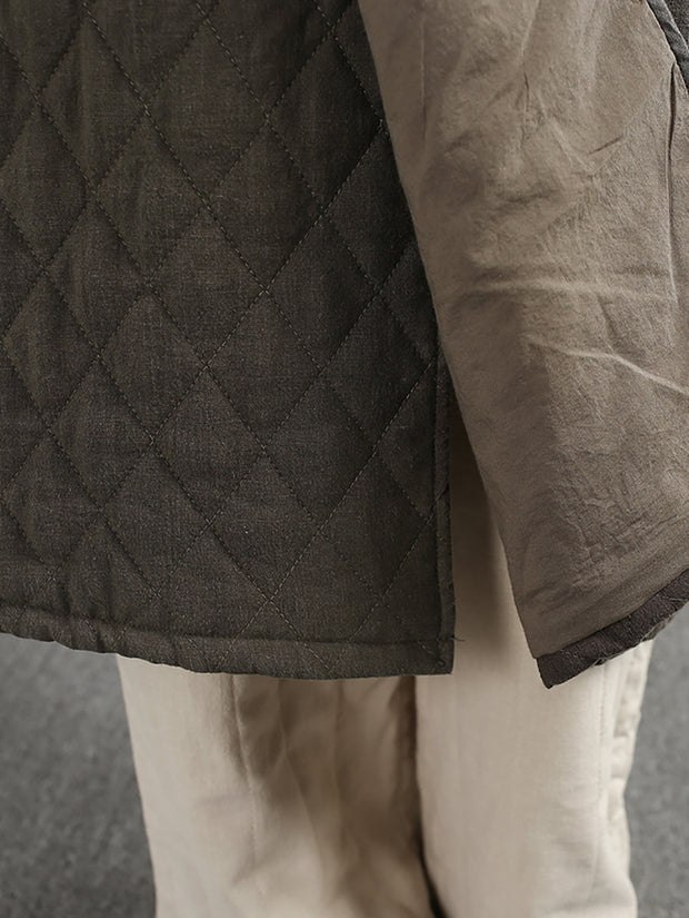 Women Autumn Casual Rhomboids O-Neck Padded Coat