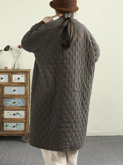 Women Autumn Casual Rhomboids O-Neck Padded Coat