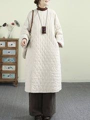 Women Autumn Casual Rhomboids O-Neck Padded Coat
