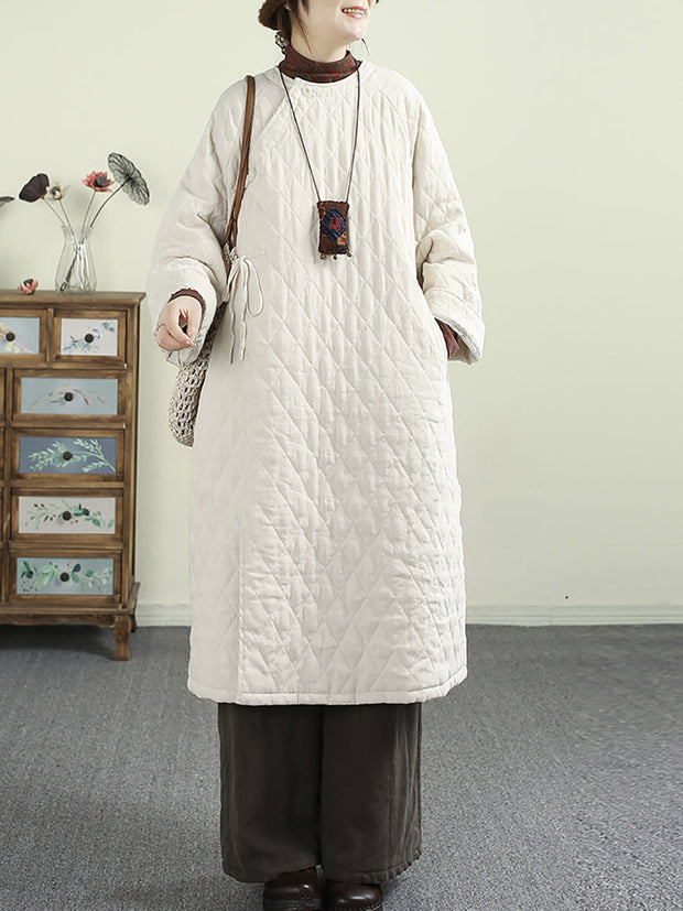 Women Autumn Casual Rhomboids O-Neck Padded Coat