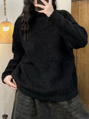 Women Vintage Autumn Solid O-Neck Fleece Shirt
