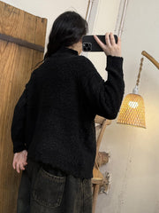 Women Vintage Autumn Solid O-Neck Fleece Shirt