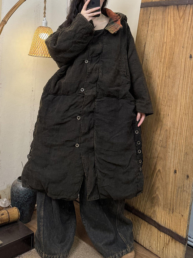 Women Autumn Casual Colorblock Hooded Padded Coat