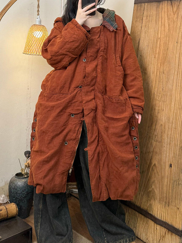 Women Autumn Casual Colorblock Hooded Padded Coat