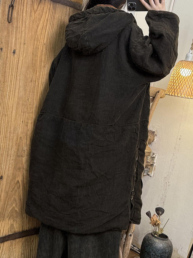 Women Autumn Casual Colorblock Hooded Padded Coat
