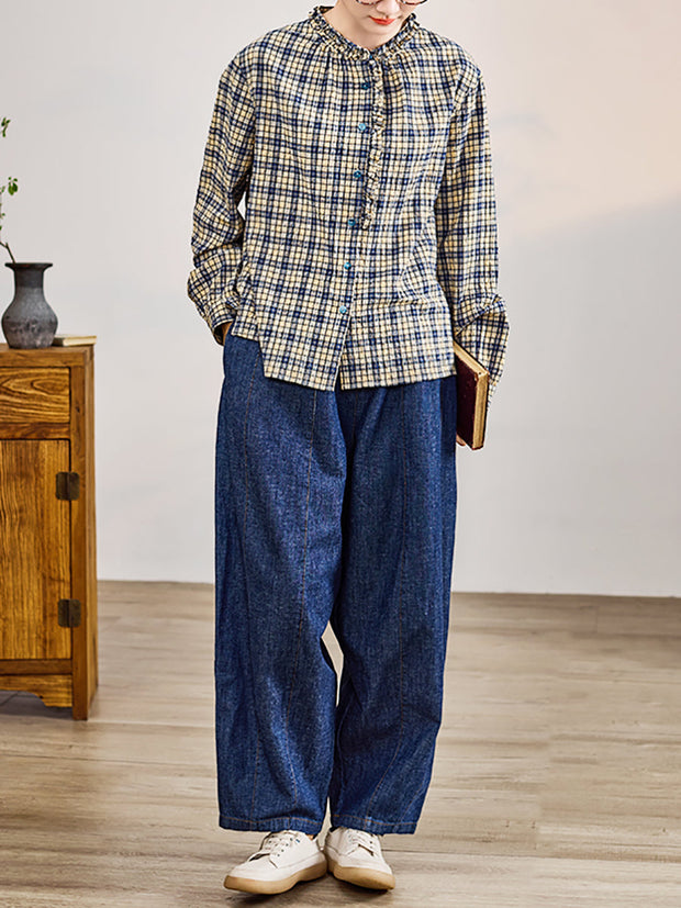 Women Spring Retro Denim Loose Harem Pants