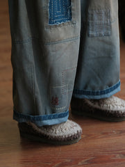 Women Spring Retro Patch Spliced Straight Denim Pants