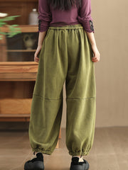 Women Vintage Solid Fleeced-lined Harem Pants