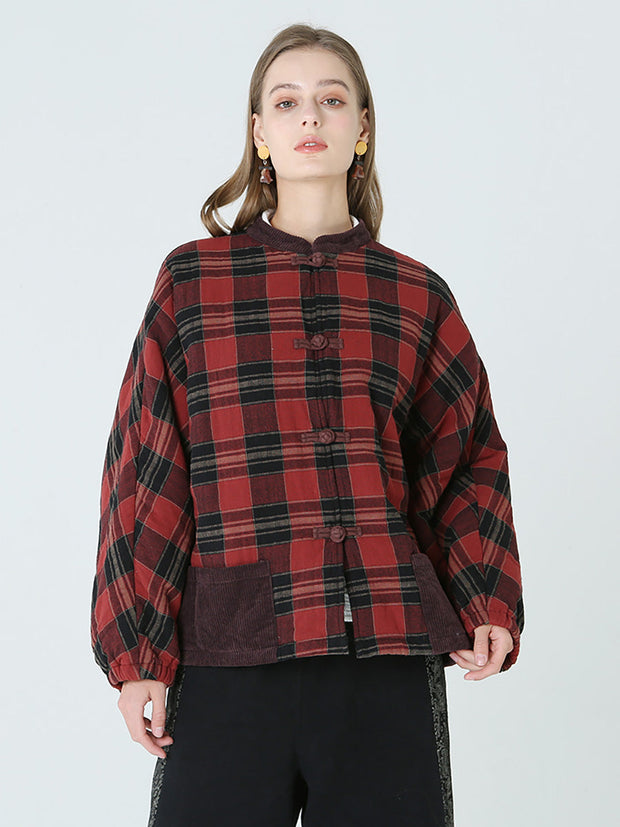 Plus Size Spring Winter Plaid Women Loose Casual Coat M-2XL