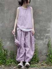 Women Vintage Summer Solid Thin Button Vest/Shirt/Pants