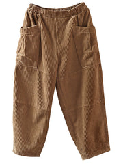 Plus Size Spring Retro Corduroy Solid Color Pants