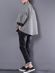 Plus Size - Plaid Loose Blouse Three Quarter Sleeve Top