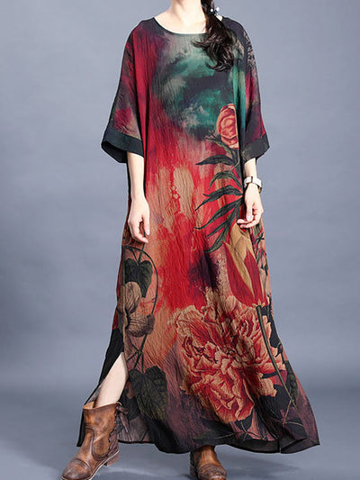 Kausales Retro-Blumen-Maxikleid für Damen