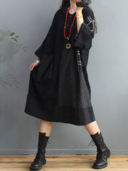 Plus Size Retro-Kleid mit Karomuster und großer Tasche und Kapuze